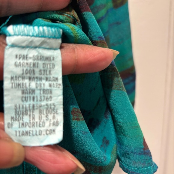 Tianello by Steve Barraza | 100% Silk | Teal Blouse Button-front Top | Sz S - Picture 10 of 10